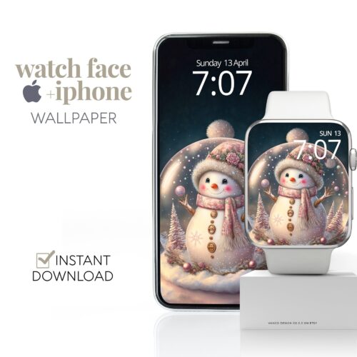 Pink Snowman Watch Face & Wallpaper Set