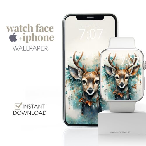 Blue Christmas Reindeer Watch Face & Wallpaper Set