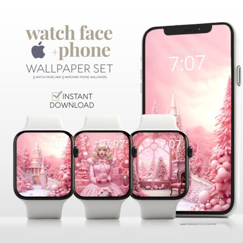 Pink Barbiecore Watch Face & Wallpaper Set
