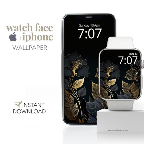 Floral Line Art AppleWatch Watch Face & Wallpaper Set