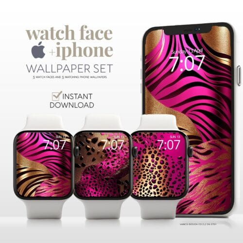Pink Leopard Print Watch Face & Wallpaper Set