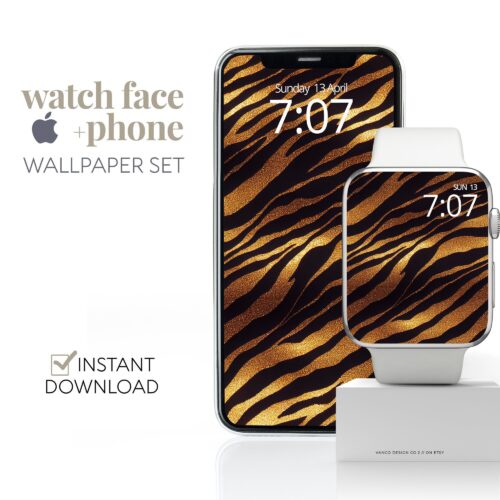 Gold Glitter Animal Watch Face & Wallpaper Set