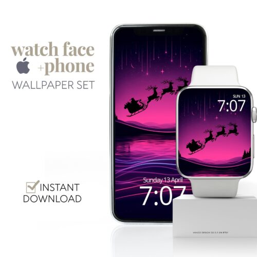 Santa Pink Watch Face & Wallpaper Set