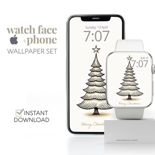 Christmas Tree Japandi Watch Face & Wallpaper Set