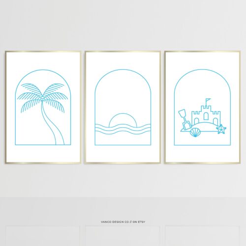 Blue Beach Palm Nursery Wall Art Set