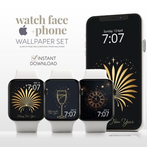New Year Gold Watch Face & Wallpaper Set