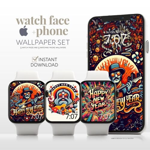 Groovy New Year Watch Face & Wallpaper Set