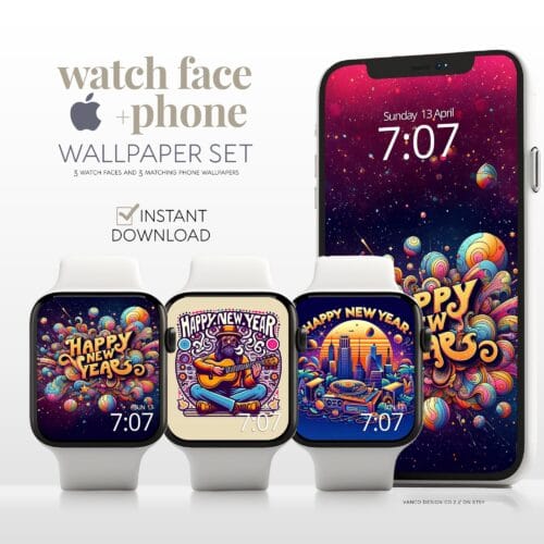 Groovy New Year Watch Face & Wallpaper Set