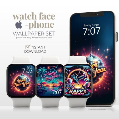 Groovy New Year Watch Face & Wallpaper Set