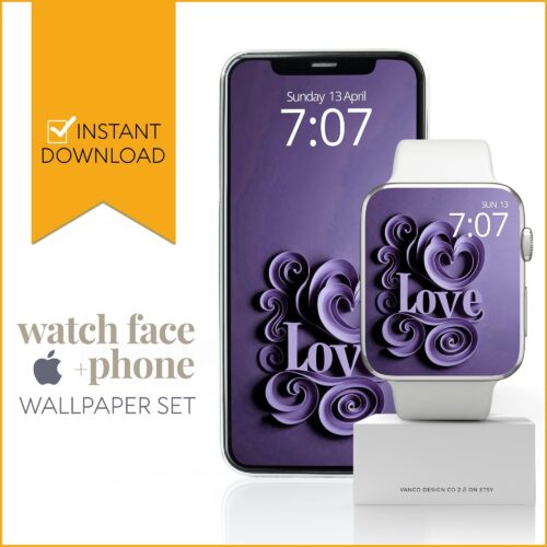 Purple Love Amore Watch Face & Wallpaper Set
