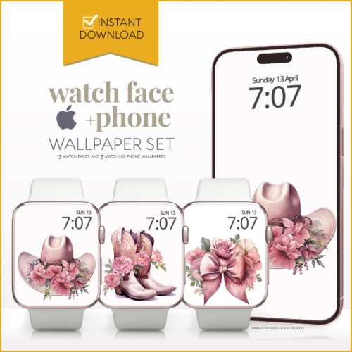 Pink Cowgirl Boots Watch Face & Wallpaper Set