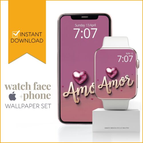 Pink Loveheart Watch Face & Wallpaper Set