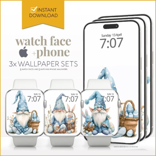 Easter Gnomes Blue Watch Face & Wallpaper Set