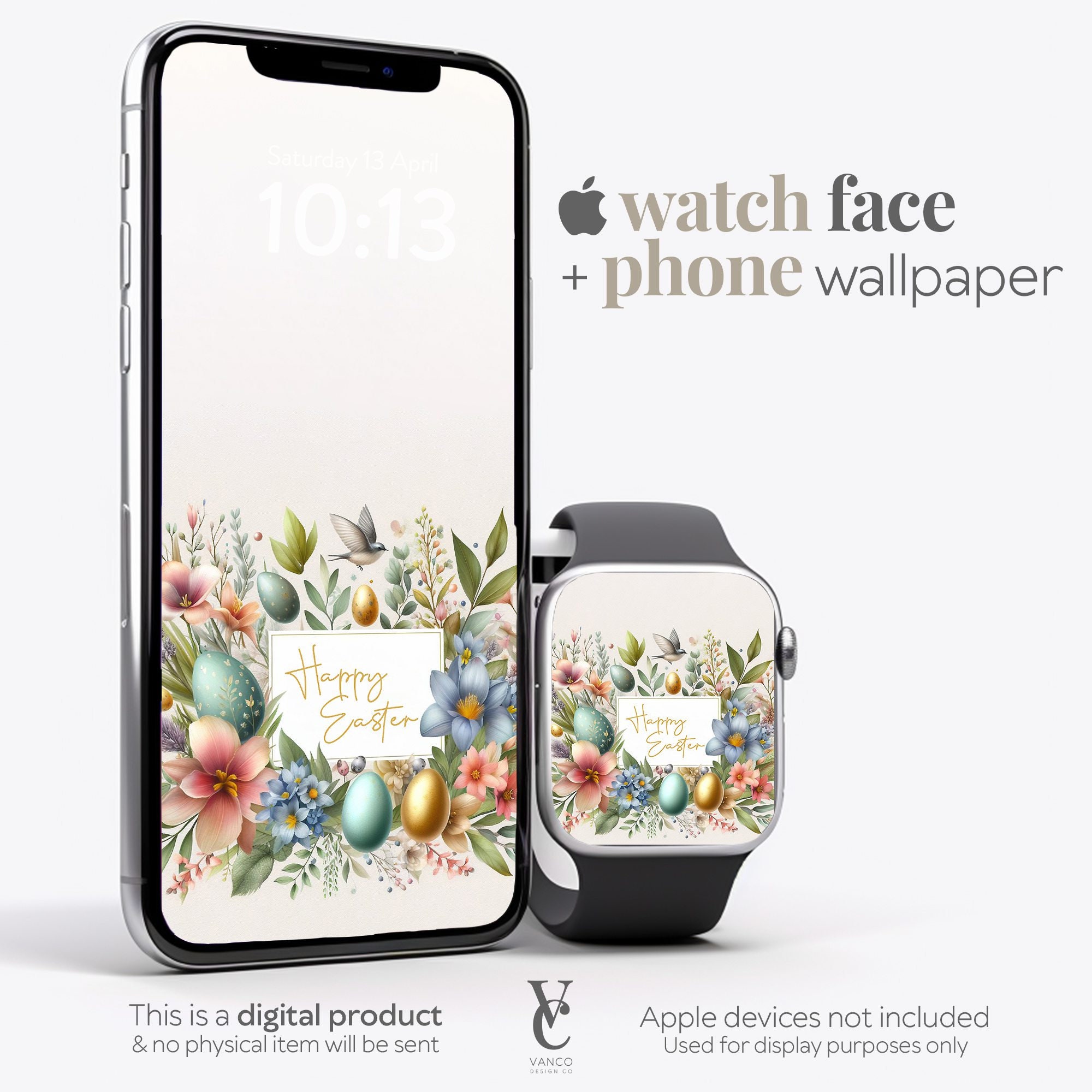 Easter Vintage Floral matching Apple Watch face and phone wallpaper artwork