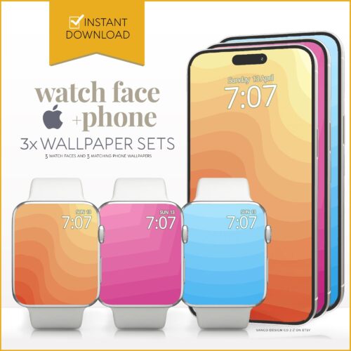Wavy & Trendy Retro Watch Face & Wallpaper Set