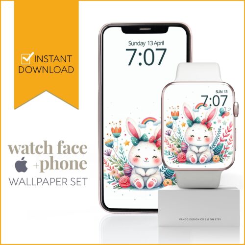 Easter Bunny Spring Watch Face & Wallpaper Set