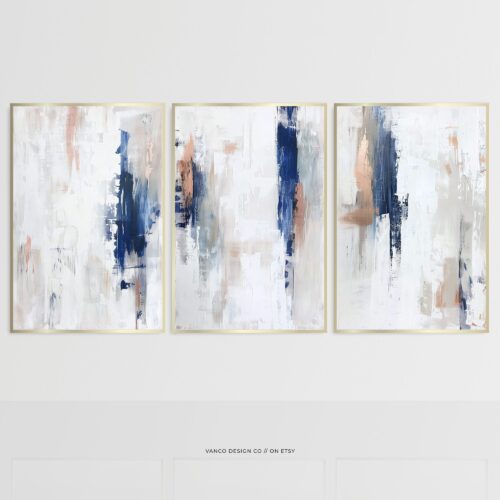 Blue & White Abstract Wall Art Nordic Printable Set of 3