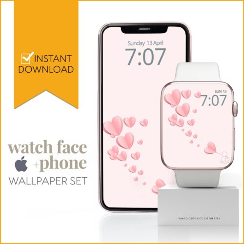 Pink Loveheart Watch Face & Wallpaper Set