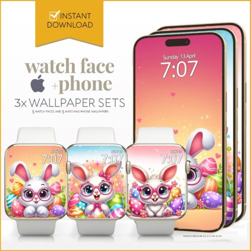 Pink Easter Bunnies Watch Face & Wallpaper Set