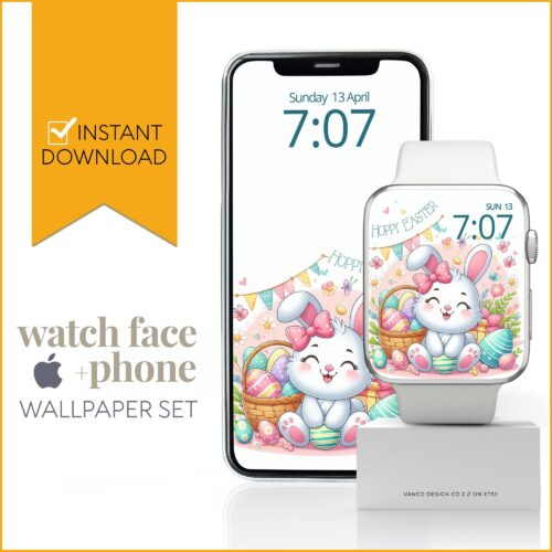 Easter Bunny Cute Watch Face & Wallpaper Set