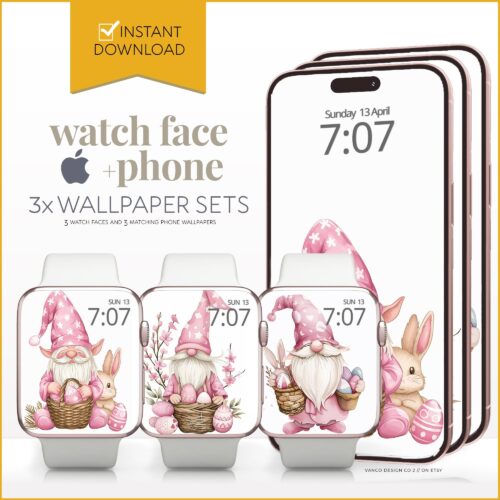 Easter Gnomes Phone Watch Face & Wallpaper Set