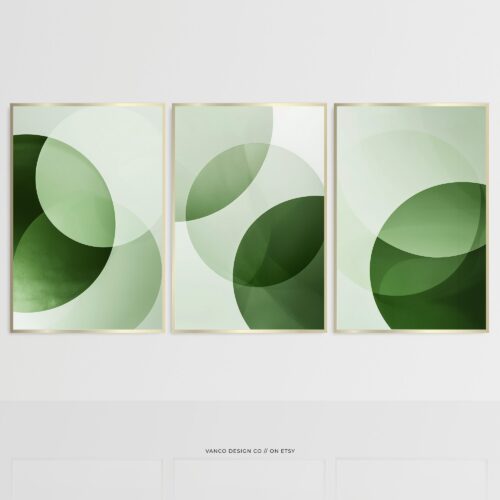 Green Ombre Abstract Wall Art Modern Printable Set of 3
