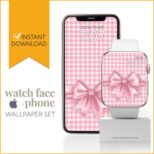 Coquette Bow Pink Watch Face & Wallpaper Set