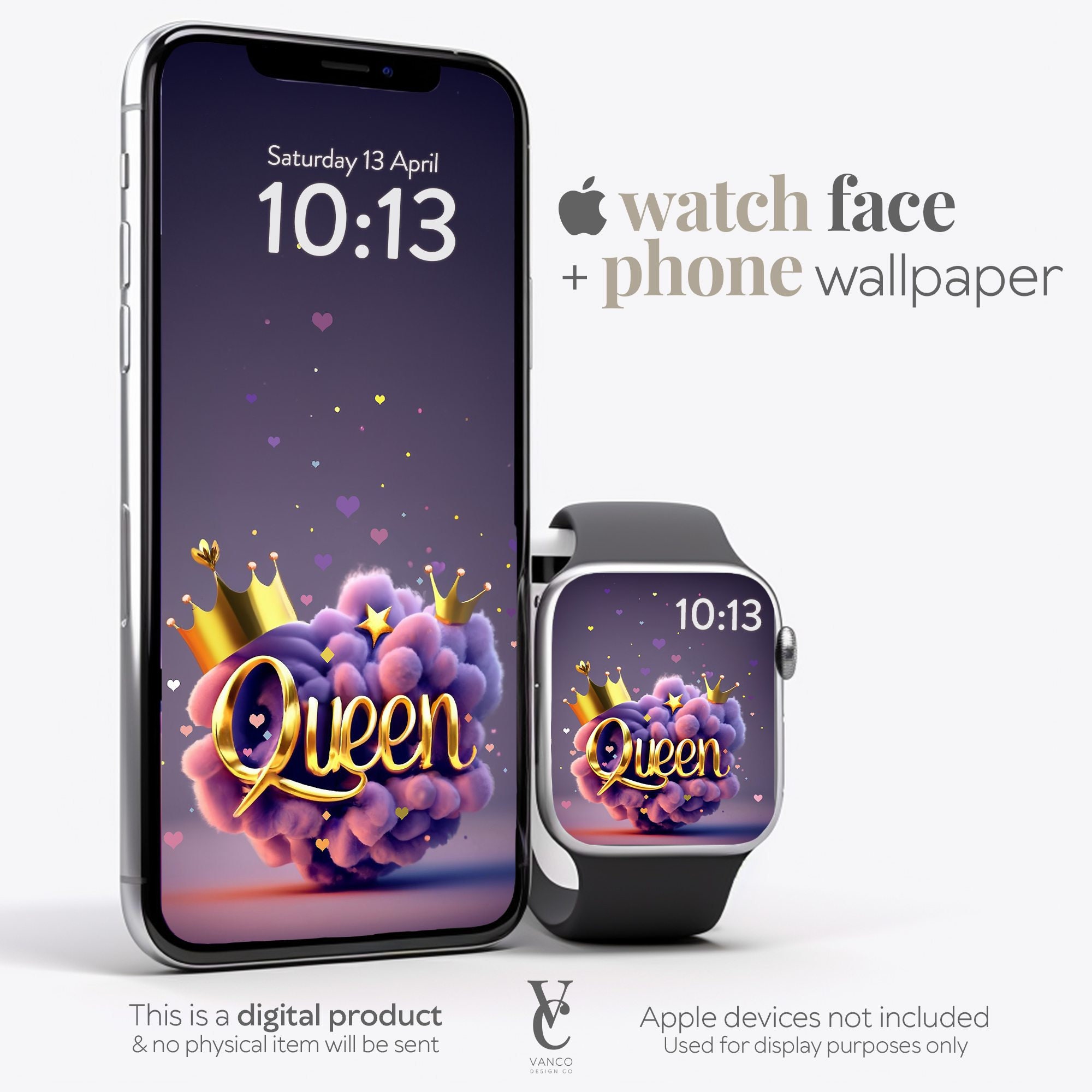Birthday Queen matching Apple Watch face and phone wallpaper artwork