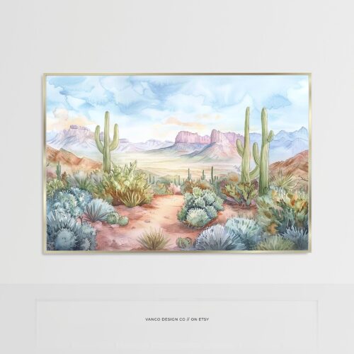 Pastel Sonoran Desert Cactus Landscape Wall Art