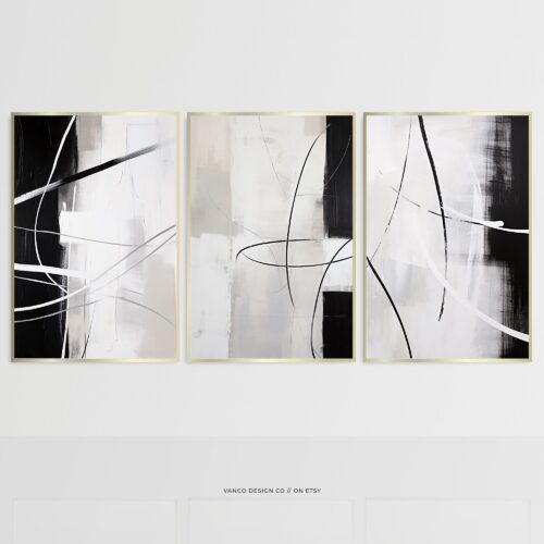 Neutral Minimalist Oil Painting Wall Art Printable Set of 3