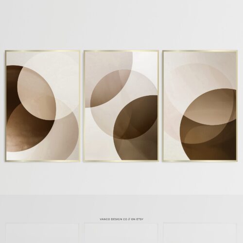 Groovy Retro Wall Art Brown Printable Set of 3