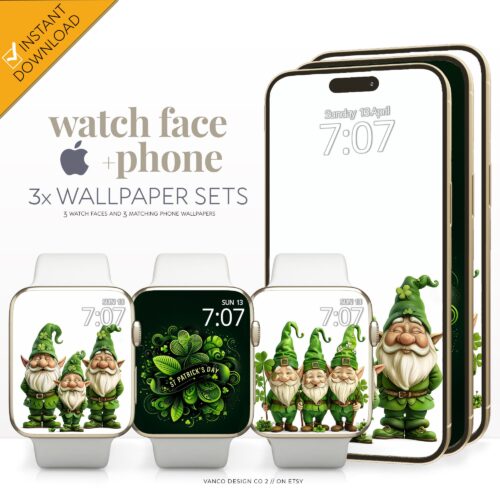 St Patricks Day Checkered Watch Face & Wallpaper Set