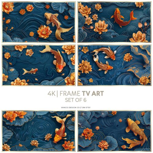 Golden Harmony Goldfish Pond Collection Frame TV Art Set of 6