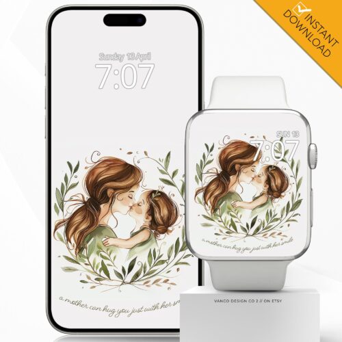 Mothers Day Green Watch Face & Wallpaper Set