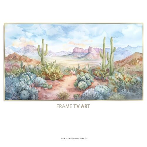 Sonoran Desert Frame TV Art Pastel Cactus Landscape