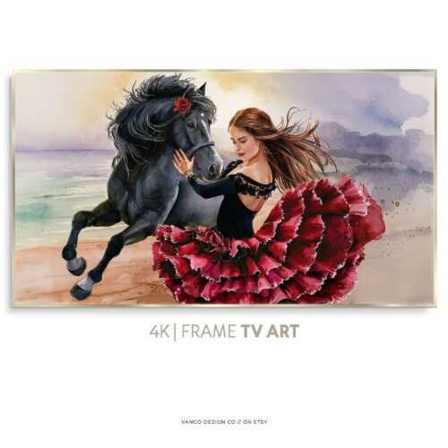 Horse & Dancer Frame TV Art – Spanish Flamenco Scene