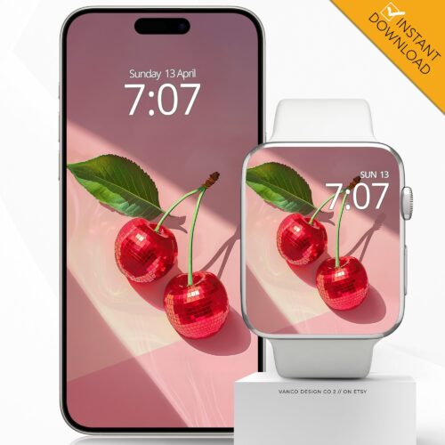 Disco Cherry Funky Watch Face & Wallpaper Set