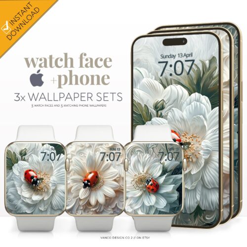Ladybug Spring Flower Watch Face & Wallpaper Set
