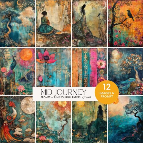 AI Midjourney Prompts – Japanese Boho Junk Journal Scrapbooking art images