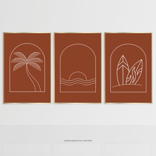 Terracotta Surf & Palm Wall Art Boho Coastal Vibes