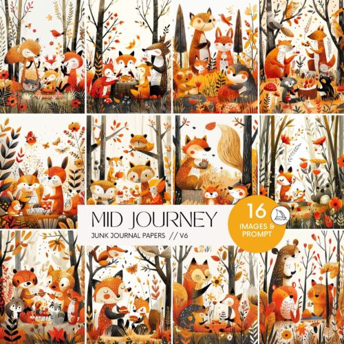 AI Midjourney Prompts Colourful Illustrations Spring Junk Journal Papers, Forest Animals Woodland Picnic Scrapbooking Art Images & Guide v6