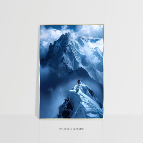 Snow Mountain Climber Blue Sunrise Wall Art