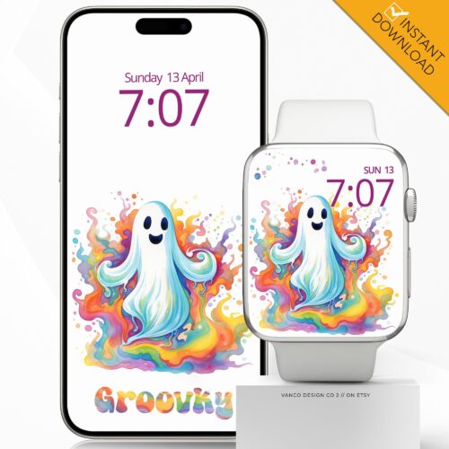 Hippie Ghost Cute Watch Face & Wallpaper Set