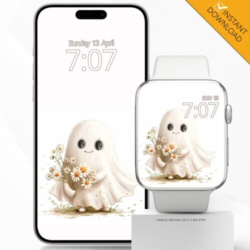Ghost Daisies Cute Watch Face & Wallpaper Set