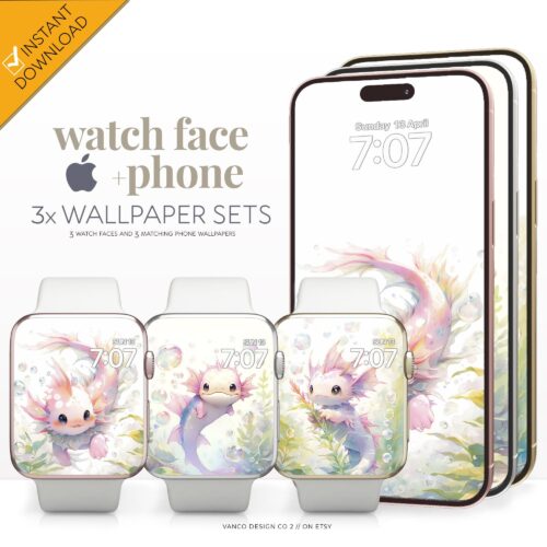 Axolotl Cute Watch Face & Wallpaper Set