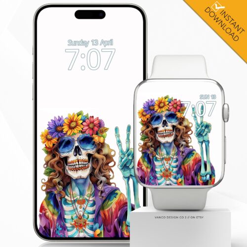 Skeleton Hippie Watch Face & Wallpaper Set