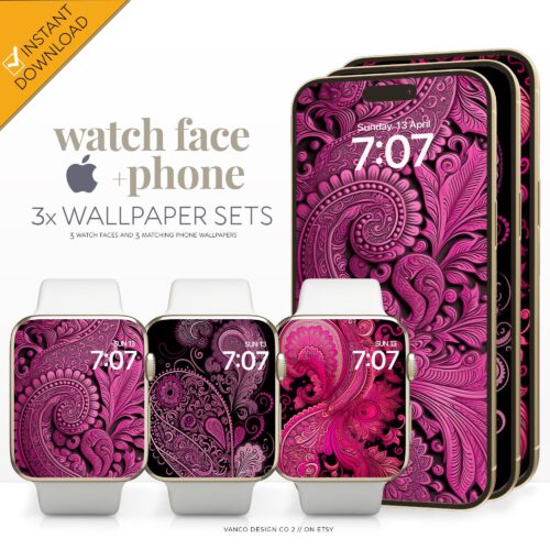 Pink Paisley Watch Face & Wallpaper Set