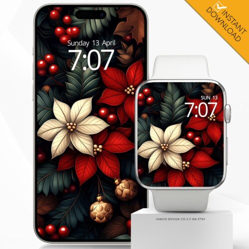 Christmas Flowers Watch Face & Wallpaper Set