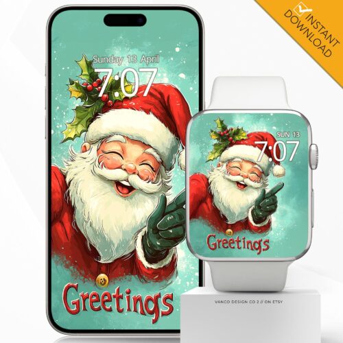 Vintage Retro Santa Watch Face & Wallpaper Set