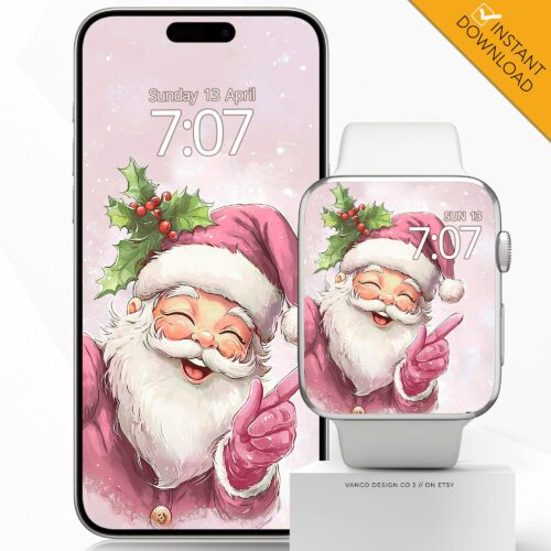 Pink Santa Watch Face & Wallpaper Set